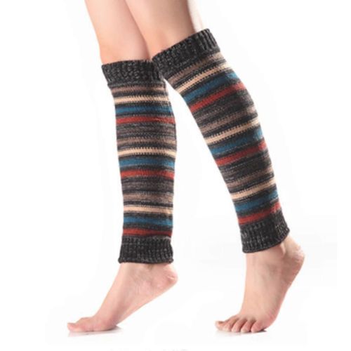 Femmes Horizontal Rayé Tricoté Laine Chaussettes Chaudes Couvre-Bottes Jambières Filles Vintage Tricot Sans Pieds Long Épais Chaud Hiver Botte Poignets, Noir