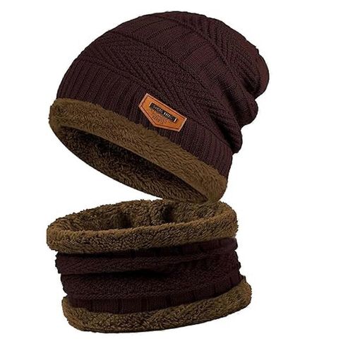 Femmes Hommes Chaud Bonnet Chapeau Écharpe Ensemble Hiver Extérieur Coupe-Vent Ski Chapeau Slouchy Knit Skull Cap Avec Polaire Doublé
