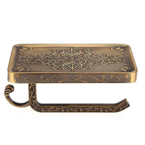 Antique Vintage Laiton Toilette Salle De Bain Prise En Papier Téléphone Étagère Murale Couleur Antique