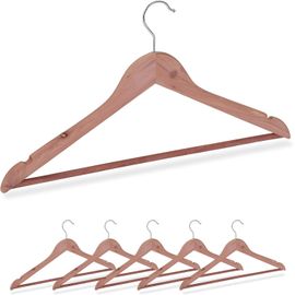 Cintre En Bois De Cèdre, Set De 6 Cintres, Traverse Pantalon, Encoches, Élégant, Anti Mites, L 44 Cm, Nature[M313]