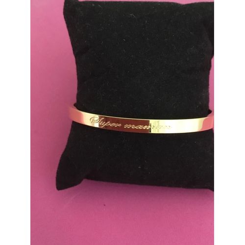 Idée Cadeau 🎁 Bracelet Jonc Doré,Inscription Des 2 Côté Super Maman, 5 Mm De Largeur, Livré Avec Sa Pochette Cadeau 