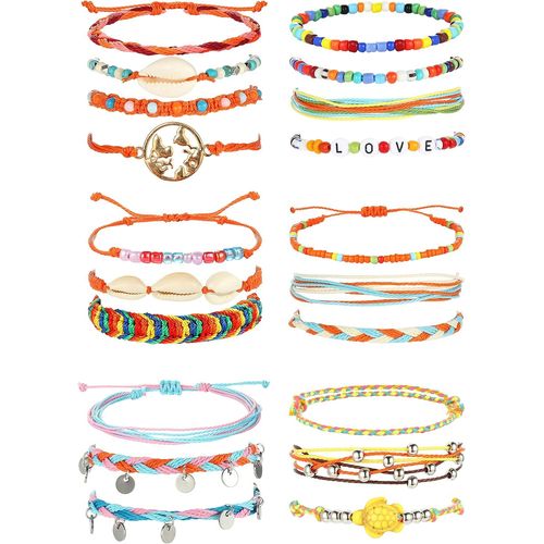 Vsco 20pcs Surfer Wave Bracelets Adjustable Beaded Chain Bracelet Handmade Friendship Bracelet Chain Summer Beach Boho Anklets For Women[H344]