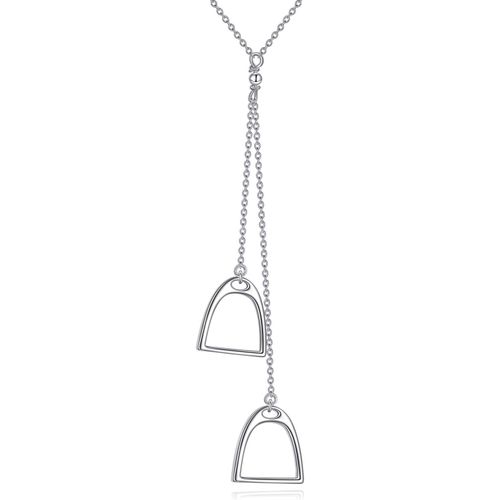 Collier Cheval En Argent Sterling Double Pendentif Cheval Porte-Bonheur Lariat Colliers En Y Bijoux D'anniversaire Pour Femmes, Argent Sterling, Pas De Gemme[H1091]