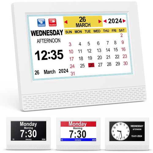 Horloge Numérique Calendrier, 7"" Pouce Lcd Auto Dimming 10 Langues Avec Date Jour Et Heure Horloge Non-Abrégée, Plusieurs Modes Pour Vision Altérée Alzheimer Les Personnes Âgées - [REV690507]