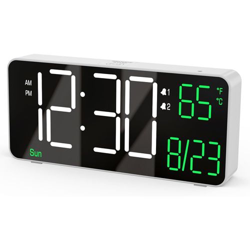 Horloge Réveil Numérique. 6,7 Pouces Chambre À Coucher Auto - Gradation. Affiche La Date, Le Jour De La Semaine, Les Secondes, La Température De La Pièce. Led Horloge De Table Po[REV690873]