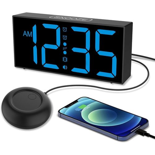 Réveil Vibrant Pour Adultes Dormeurs Lourds, Réveil Fort Avec Shaker De Lit Pour Chambre À Coucher, Horloge Numérique À Brancher Avec Grands Chiffres, 5 Niveaux De Luminosité (Noir[REV691464]