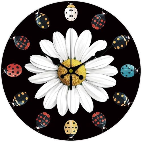 Horloge Murale Ronde Silencieuse À Motif Coccinelle Et Marguerite De 12(5) Cm À Piles Décorative Pour Bureau Maison Salon Chambre Salle De Bain Cuisine[REV691115]