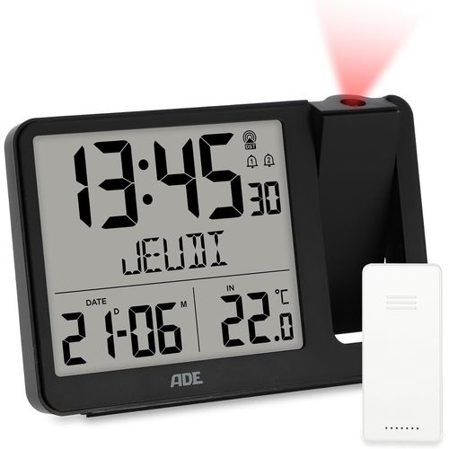 Réveil Radio Piloté Avec Projection Horloge Numérique Avec Capteur Extérieur | Affichage De La Température, Date Et Jour De La Semaine En Français | Câble D'Alimentation Inclus |[REV690222]