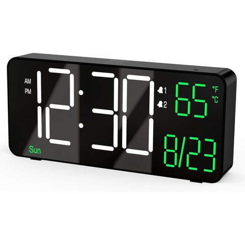 Réveil Numérique Pour Chambre À Coucher Horloge Numérique Noire De 6,7 Pouces - Intensité Automatique - Affichage De La Date, Du Jour De La Semaine, Des Secondes Ou De La Tempéra[REV690978]