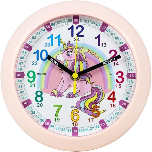 Horloge Murale Éducative Pour Enfants, Garçon, Fille. Time Teacher Analogique Avec Exercices. Facile D¿Apprendre À Lire L¿Heure. Mécanisme En Quartz Silencieux. Español Unicornio[REV691721]