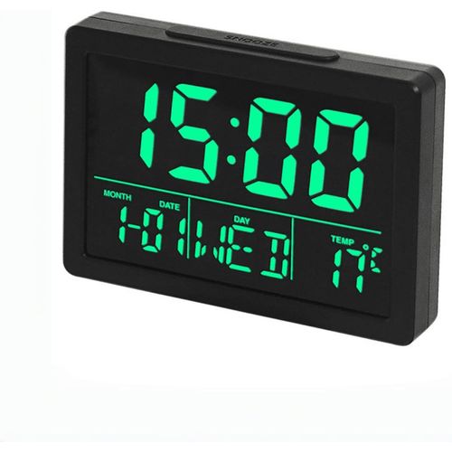 Réveil Numérique Volume Et Luminosité Réglables Calendrier Avec Jour Date Température Répétition Horloge 12/24H Pour La Maison Et Le Bureau Vert[REV691357]