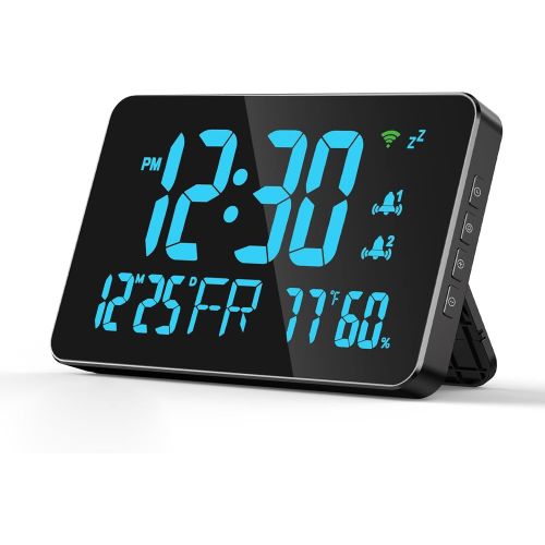 Horloge Numérique Pour Chambre À Coucher, Calendrier Numérique Électrique Wifi, Horloge De Jour Avec Thermomètre, Hygromètre, Date, Horloge De Bureau Led, Réveil Double Table,[REV691392]