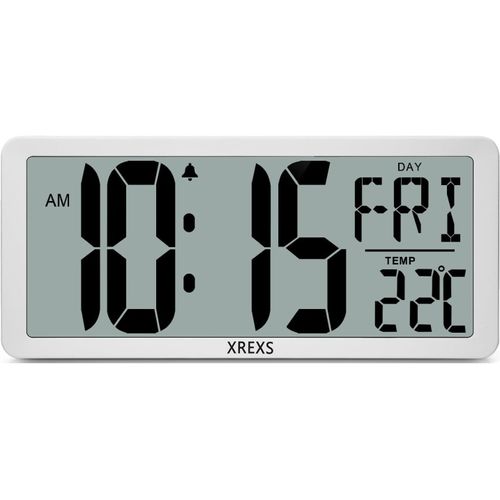 13,46"" Grande Horloge Murale Numérique Horloge Murale Lcd De Bureau Avec Fonction Snooze Numérique Calendrier Avec Date Jour Température Et Minuterie Pile Incluse Blanc Horloge Po[REV690281]