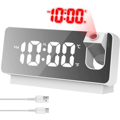Réveil Numérique À Projection Avec Projecteur Et Affichage De La Température - Projection Rabattable À 180° - Grand Écran Led Réveil Miroir Usb Pour Chambre À Coucher, Salon[REV691993]