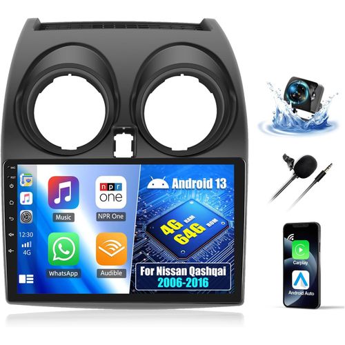 4G+64G Android 13 Autoradio Pour Nissan Qashqai 2006-2016 Avec Carplay Android Auto Sans Fil, 9\U201C Écran Tactile Radio Avec Gps Wifi Lien Miroir Bluetooth Fm/Rds Eq Swc Caméra A[VIT691097]