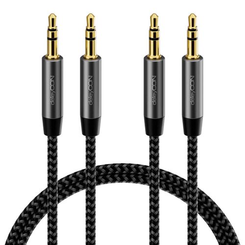 2X 1M Nylon Câble Jack Audio 3,5Mm Stéréo Aux Câble En Nylon Prise Métallique Téléphone Portable Smartphone Tablette Ecouteurs Pour Chaîne Hifi - Noir[VIT691662]