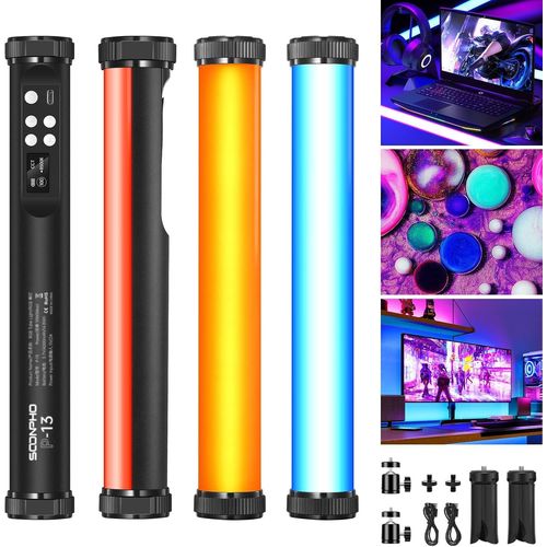 2 Pack Lampe Photo Portable Rgb,Rgb Tube Eclairage Video Avec Batterie 4000Mah,Led Lumière Vidéo Cri 97+,2500K-8500K,Luminosité Ajustable +21 Effets,Pour Tiktok,Youtube[VIT693175]