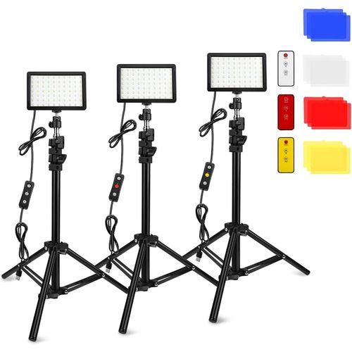 3 Paquets 70 Led Video Light Avec Trépied Réglable/Filtres De Couleur, 5600K Kit D'Éclairage De Studio Usb Pour Photo[VIT695834]