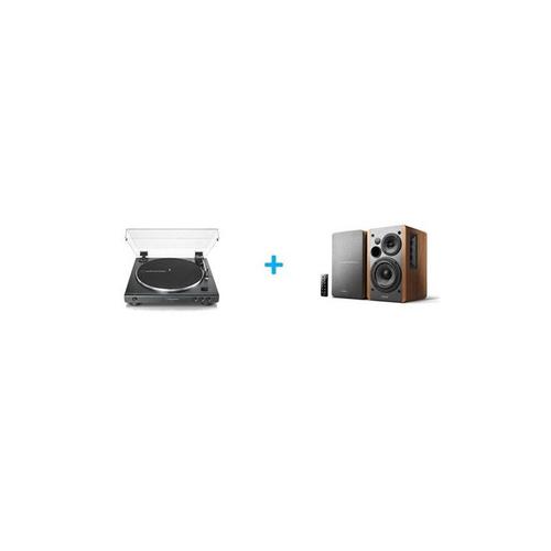 PLATINE VINYLE AUDIOTECHNICA AT LP60XBK + ENCEINTES AMPLIFIÉES BLUETOOTH EDIFIER R1280DB BOIS VENDUES PAR PAIRE