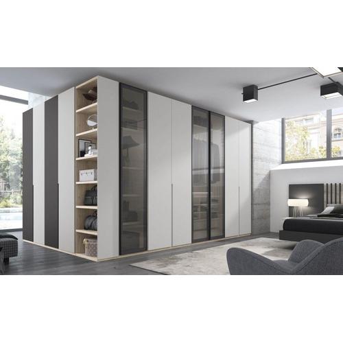 Armoire Angle Dressing Bibliothèque Structure Habana Façade Gris Pizzara Laquées Hauteur 240 Cm