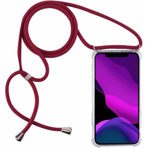 Verg Coque Avec Collier Compatible Avec Iphone 14 Plus,Tour De Cou Lanière En Corde Pendentif Housse,Rouge