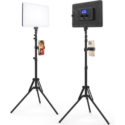 Lot De 2 Panneaux D'Éclairage Vidéo Led Avec 160Cm Trépied, Intégré Batterie 8000 Mah Et Écran Lcd, Lumiere Photo Équipement De Studio D'Éclairage De Photographie À Pour Portrait/T[VIT694164]