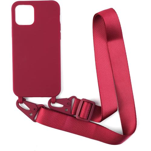 Verg Coque Avec Collier Compatible Avec Iphone 14 Plus,Tour De Cou Lanière En Corde Pendentif Housse Silicone Souple Case,Rouge