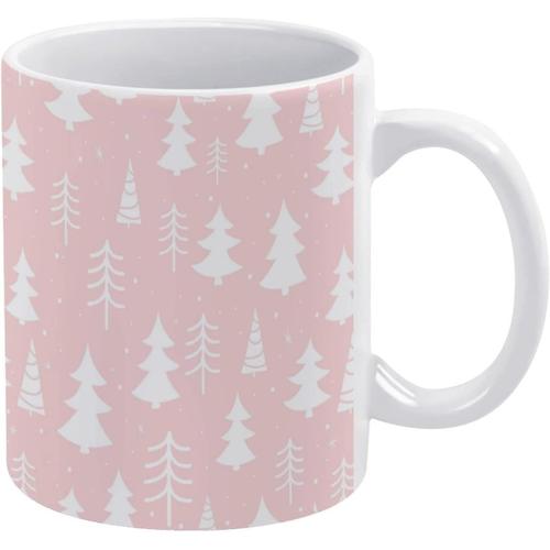 Tasse A Cafe Motif Arbre De Xmas Rose Vif, L'hiver Arrive, Tasse En Ceramique, Tasses A Cafe Blanches, 11oz, Pour Le Bureau Et La Maison