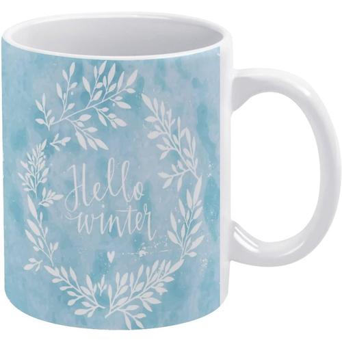 Bonjour Hiver Couronne De Feuilles Tasse A Cafe Branches Baies Et Feuilles Tasse En Ceramique Tasses A Boire Tasses A Cafe Blanches 11 Oz Pour Le Bureau A La Maison