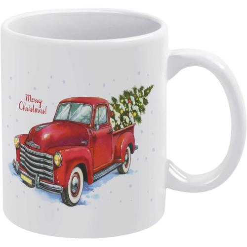 Tasse A Cafe De Camionnette Rouge Vintage Camion Americain Et Arbre De Xmas Tasse En Ceramique Tasses A Boire Tasses A Cafe Blanches 11 Oz Pour Le Bureau A La Maison