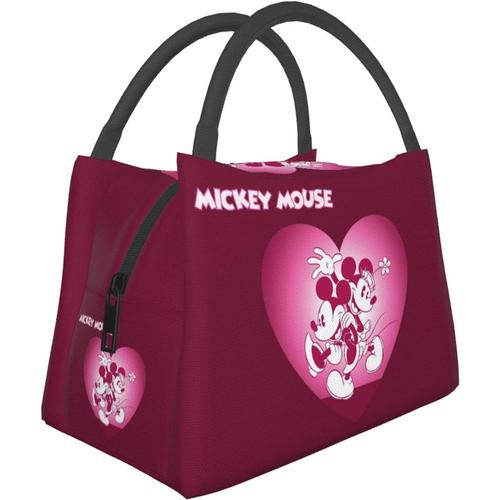 Sac à lunch isotherme portable rose Mickey et Minnie Mouse, sac de pique-nique fourre-tout réutilisable, boîte à lunch, sac isolant portable, boîte isolée, pour le travail scolaire et le bureau