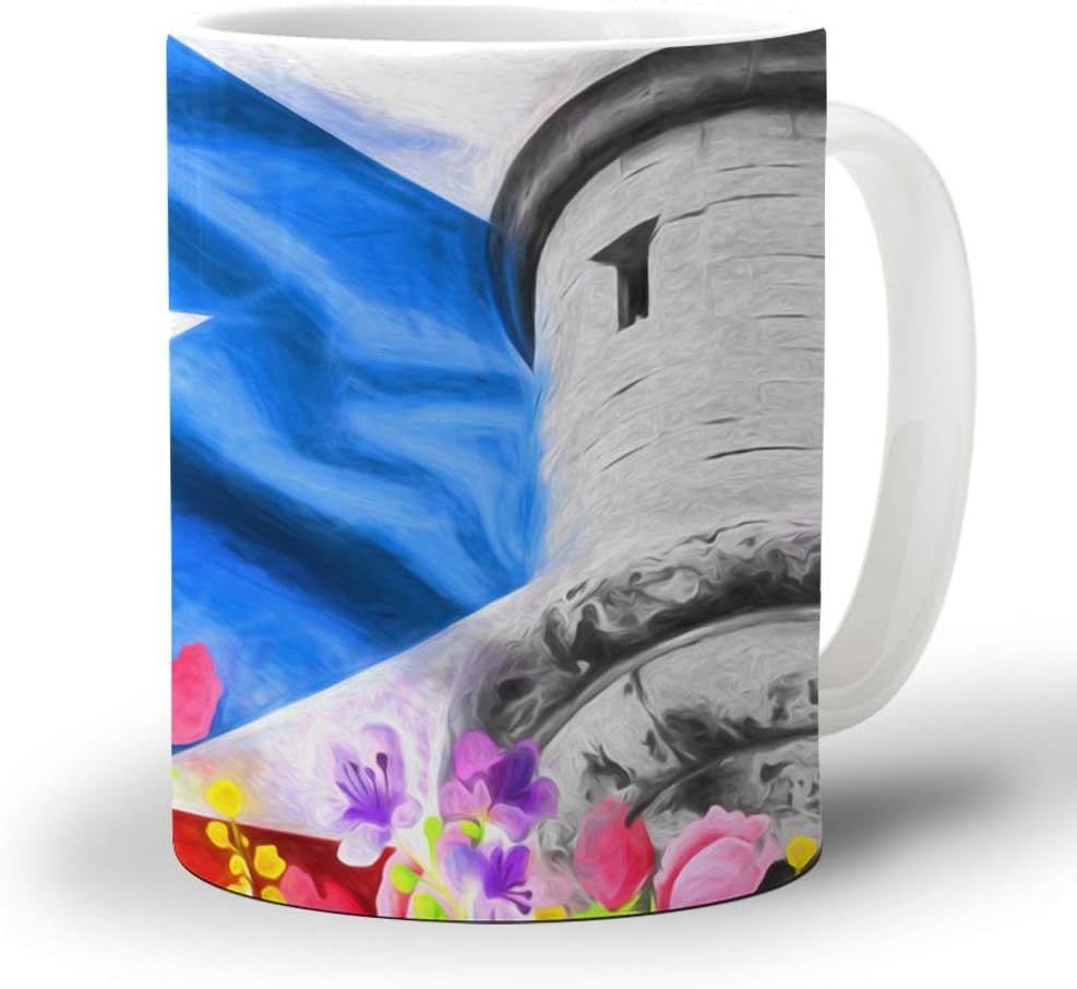 Tasse A Cafe Florale De Drapeau De Porto Rico 330ml, Tasse A The De Bureau De Peinture A L'huile De Tour Blanche Cadeaux D'anniversaire Droles