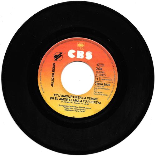 Julio Iglesias : Et L'amour Créa La Femme (Si El Amor Llama A Tu Puerta) / C'est Bon Tout Ça (Rum And Coca Cola) [Vinyle 45 Tours 7"] 1982