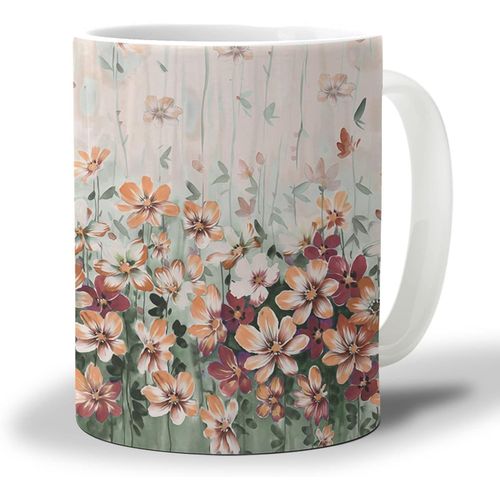 Tasse A Cafe Florale De Peinture A L'huile 330ml, Tasse A The De Bureau De Feuilles Vertes De Fleur D'ombre Orange Cadeaux D'anniversaire Droles