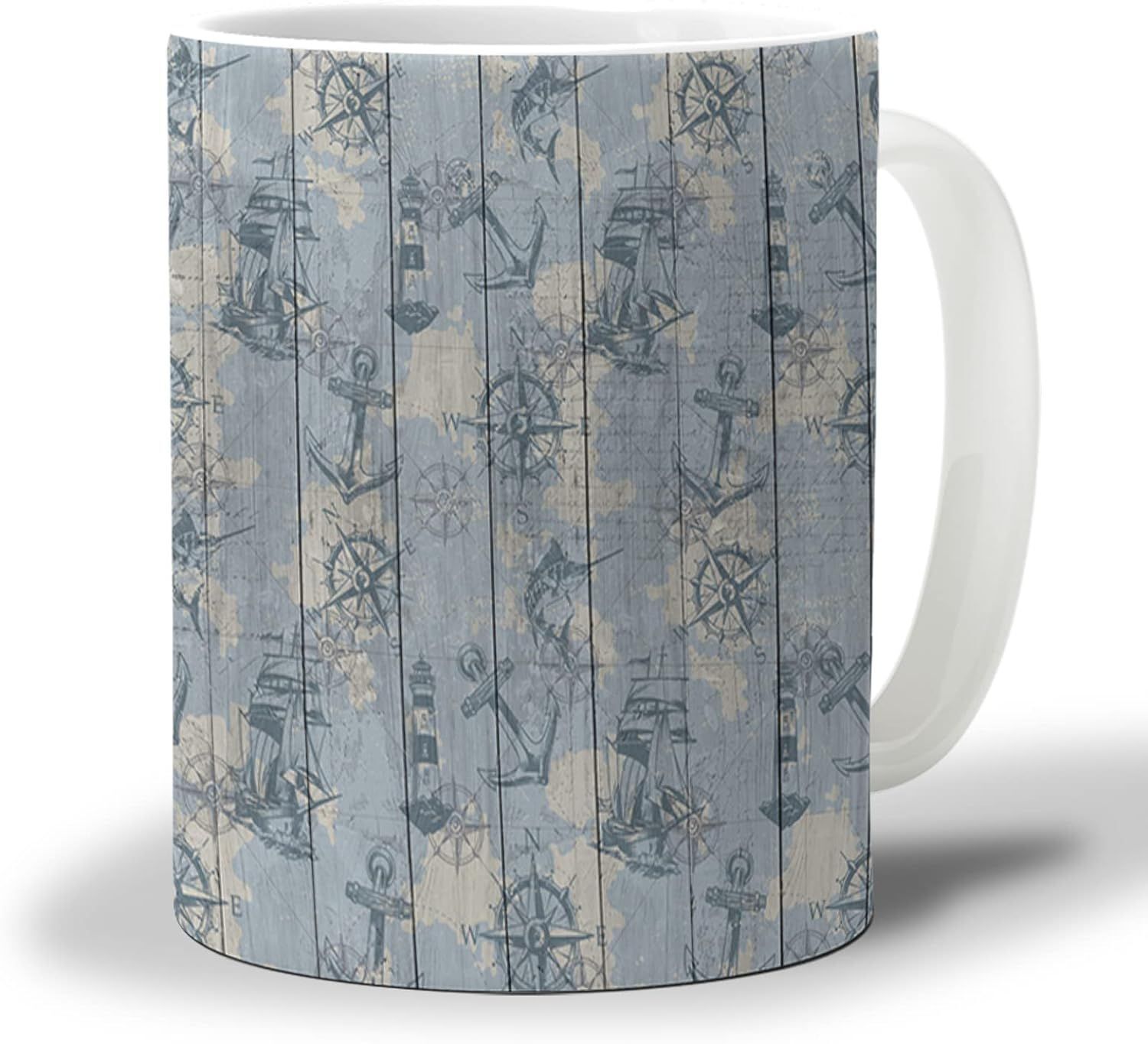 Tasse A Cafe Carte Nautique 330ml, Voilier, Phare, Boussole, Ancre,...