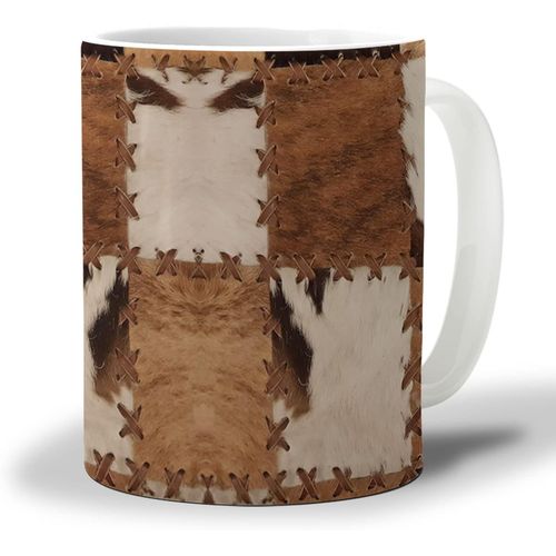 Tasse A Cafe Geometrique Blanche Marron 330ml, Tasse A The De Bureau A Texture De Peau De Vache En Peluche Retro, Cadeaux D'anniversaire Amusants