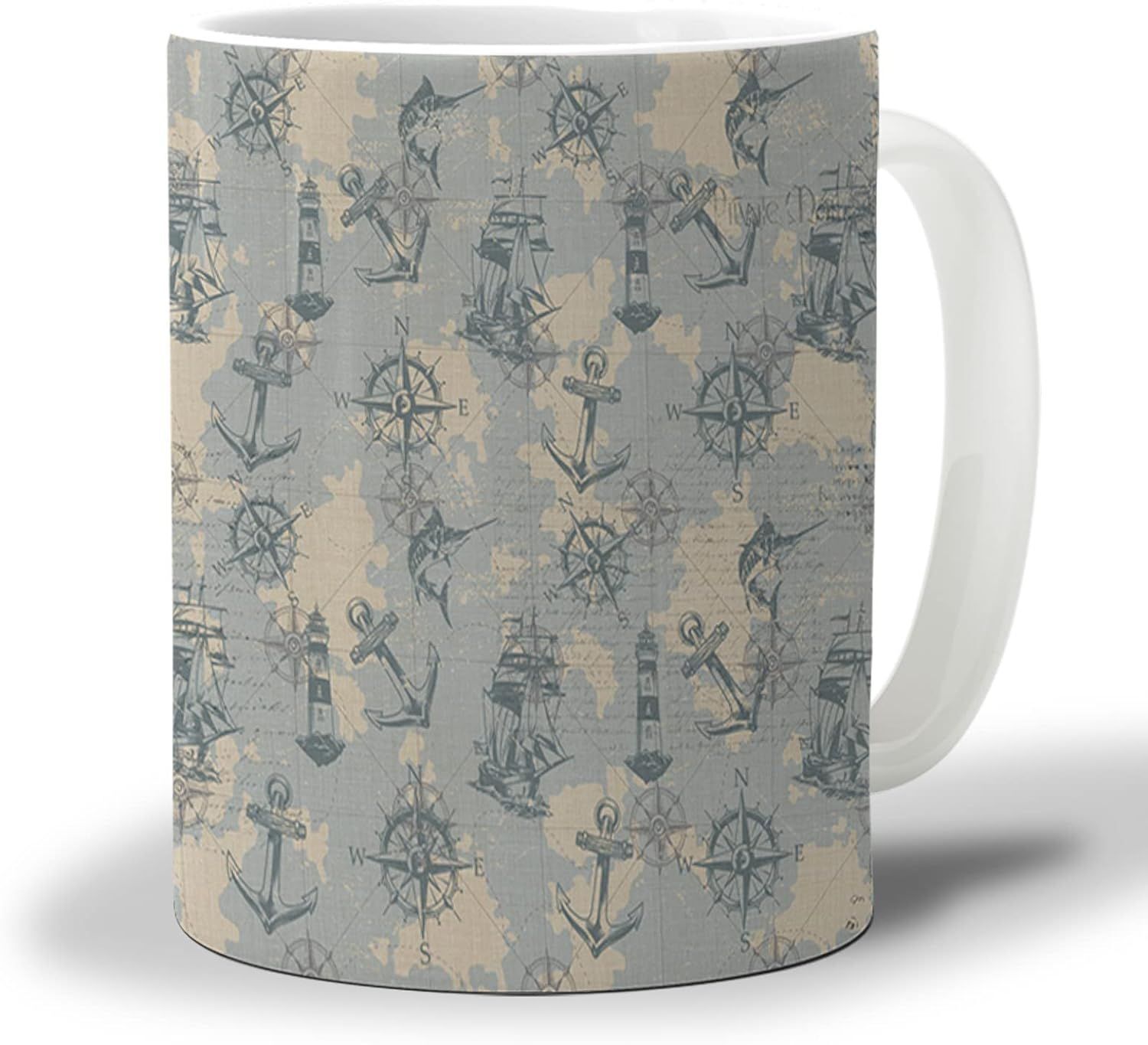 Tasse A Cafe Carte Nautique 330ml, Voilier Phare Boussole Ancre Ble...