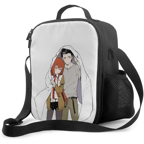 Steins Gate Okabe & Kurisu Boîte à lunch portable avec doublure isolée rembourrée Sac à lunch Refroidisseur thermique Réutilisable Stockage des aliments chauds avec étoile d'épaule