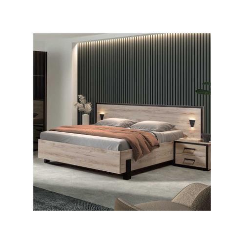 Cadre + Tête De Lit 140x190/200 Cm Chêne Beige À Led - Caen