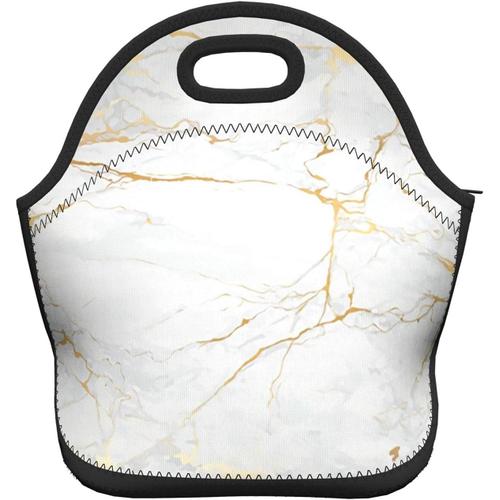 LeavesLunch Bags Sac à provisions pliable - Motif marbre blanc doré