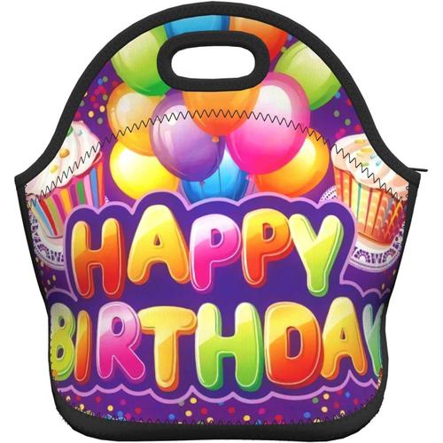 Motif géométrique rouge sac à lunch isolé sac de pique-nique pliable-ballons colorés motif joyeux anniversaire