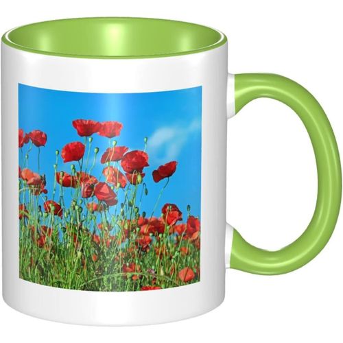 Tasse A Changement De Couleur De Plantes De Fleurs Rouges, Tasse A The En Ceramique De Nouveaute Pour Femmes Filles Cadeau 330 Ml Vert