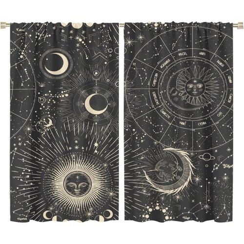 Rideaux Occultants Etoile Lune, Symboles Mysterieux De Sorciere, Decoration De Chambre A Coucher, Draperies De Fenetre A Passe-Tringle