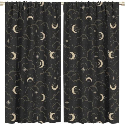 Rideaux Occultants Etoile Lune, Symboles Mysterieux De Sorciere, Decoration De Chambre A Coucher, Draperies De Fenetre A Passe-Tringle