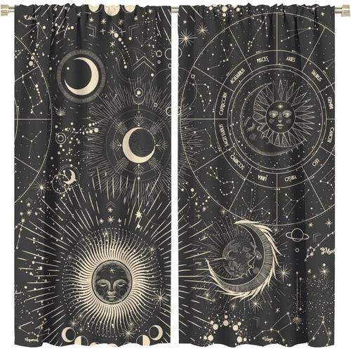 Rideaux Occultants Etoile Lune, Symboles Mysterieux De Sorciere, Decoration De Chambre A Coucher, Draperies De Fenetre A Passe-Tringle