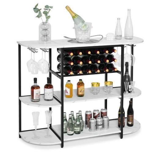 Costway Meuble De Rangement Imprimé Marbre 3 Niveaux Avec Casier De Vin Porte-Verre 120x40x91cm Étagères De Vin Pour 18 Bouteilles