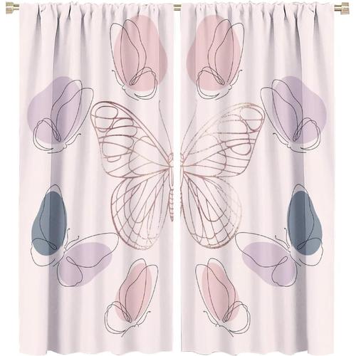 Rideaux Papillon En Or Rose, Design Brillant, Style Simple, Decoration Pour Chambre De Bebe Fille, Tringle A Poche, Rideaux De Fenetre Occultants