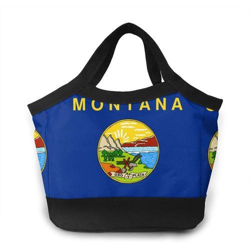 Flower Portable Lunch Bag Tote Bags -Montana Flag Usa