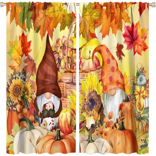 Rideaux D'halloween Automne Feuille D'erable Halloween Citrouille Nain Tournesol Theme Enfants Style Maison Chambre D'enfant Decor Tige Poche Rideaux Occultants