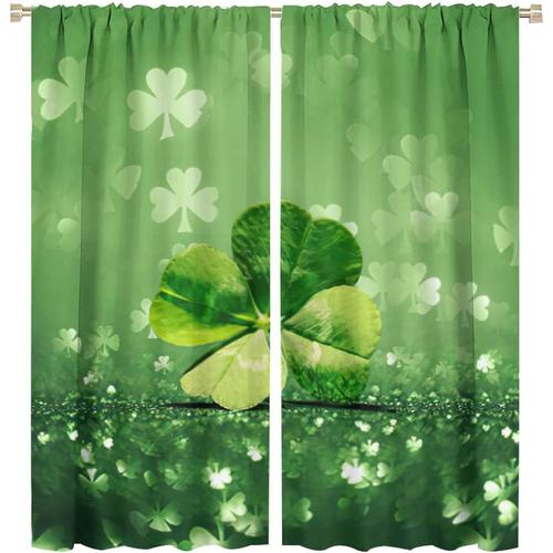 Rideaux Shamrock, Rideaux De Feuilles De Trefle Porte-Bonheur Vert Printemps Ete Pour Chambre A Coucher, Rideau De Fenetre